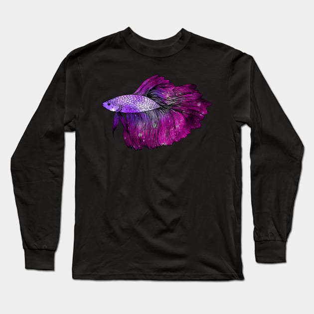 Pink Betta Fish Galaxy Long Sleeve T-Shirt by julieerindesigns